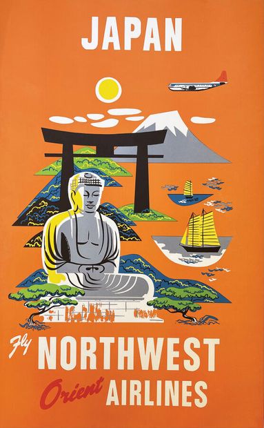 Japan fly Northwest Orient AirlinesLitho...