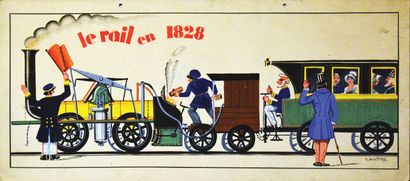 Le Rail En 1828 Gouache Signée / Vintage...