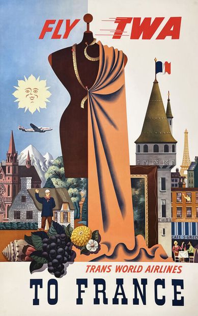 Fly TWA to France Affiche entoilée/ Vintage...