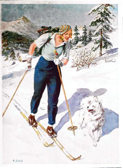 Skieuse dans la Neige avec son Chien1 Affiche...