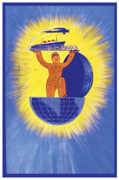Le Normandie à Travers le Monde Gouache Signée...