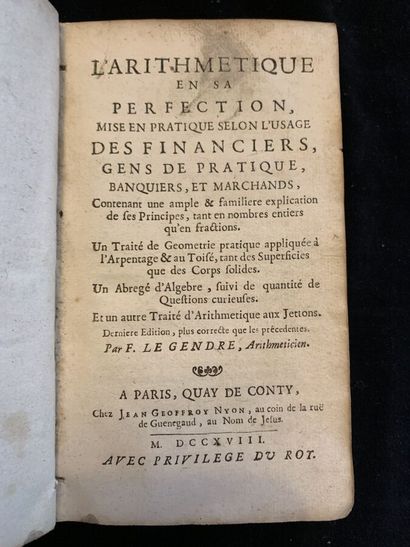 L'arithmétique par F. LEGENDRE

1718

1 volume...