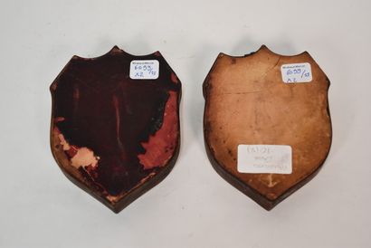 JEUX DE BOULE 

Deux écussons en étain pyrogravés...