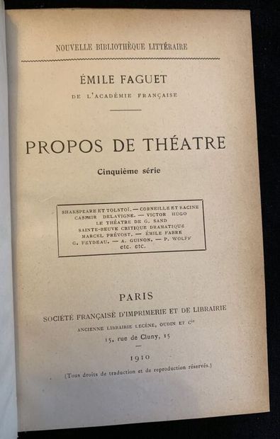 Emile FAGUET

Propos sur le théatre

1 volume

1/2...