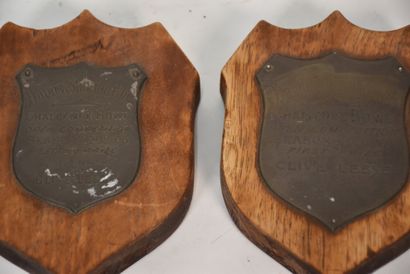 JEUX DE BOULE 

Deux écussons en étain pyrogravés...
