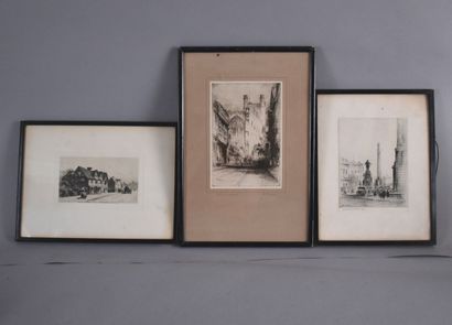 Lot de trois gravures anglaises en noir encadrées:

-...