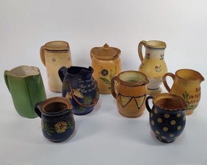 Set of glazed ceramic pitchers