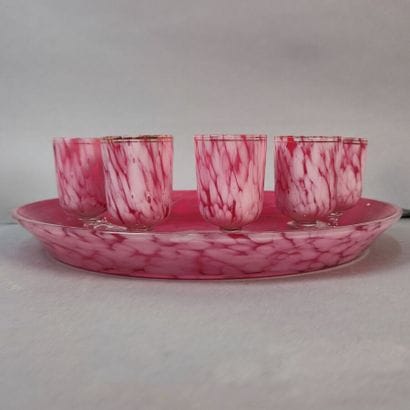 Pink lined glass port wine set
Round tray...