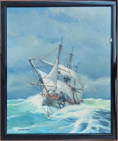 Lot of framed pieces representing seascapes
One...