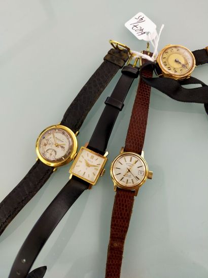 Three ladies' watches in 18k yellow gold,...