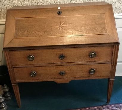 Oak scriban chest of drawers inlaid with...