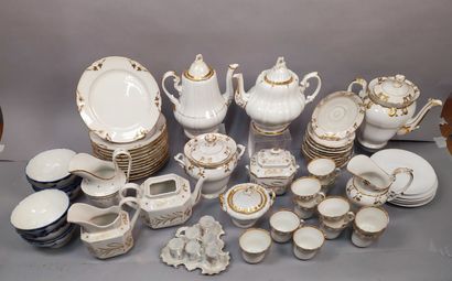 Part of service in white porcelain with gold...