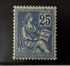 **Yv. N°114 France : Mouchon 25c blue T.I...