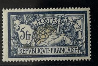 **Yv. N°123 France : Merson 5F blue and buff...