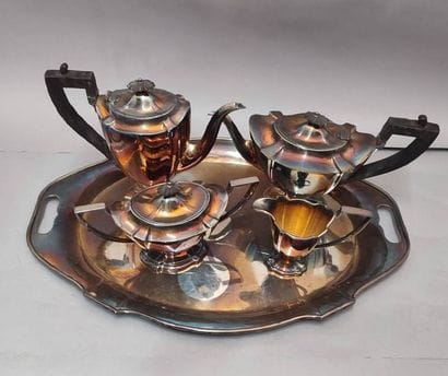 English tea service in silver plated metal...