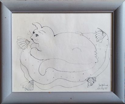 Set of 7 drawings on the theme of cats