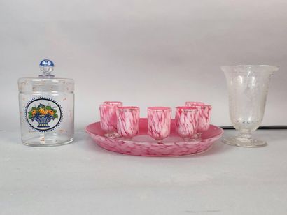 Pink lined glass port wine set
Round tray...
