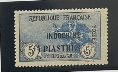 ** Yv. N°95 Indochina : 4pi on 5f+5f blue...