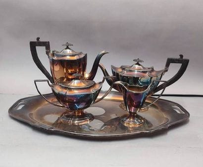English tea service in silver plated metal...