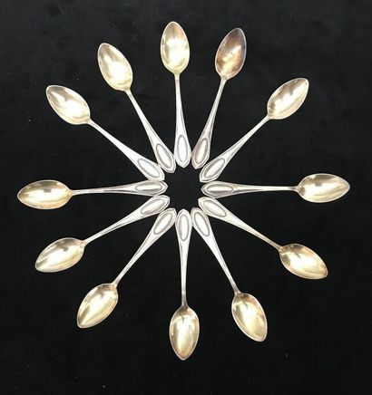 Twelve golden metal mocha spoons