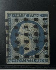 O Yv. N°15; France : 25c blue cancelled big...