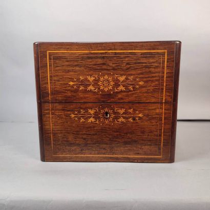 Rosewood liqueur cellar box inlaid with light...