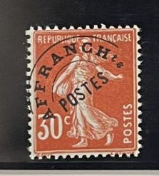 **Yv. Préo N°58	France : 30c rouge, très...