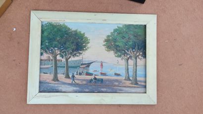 Lot of framed pieces representing seascapes
One...