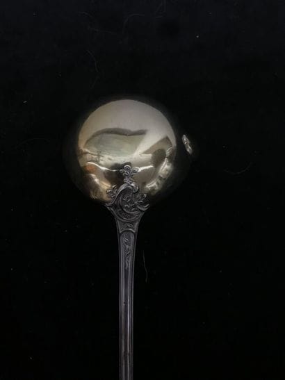 Cream ladle in silver and vermeil with rocaille...