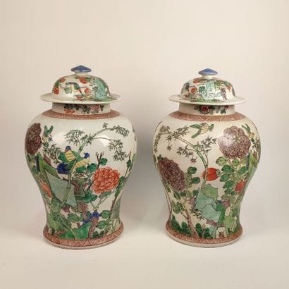 CHINA
Pair of porcelain covered baluster...