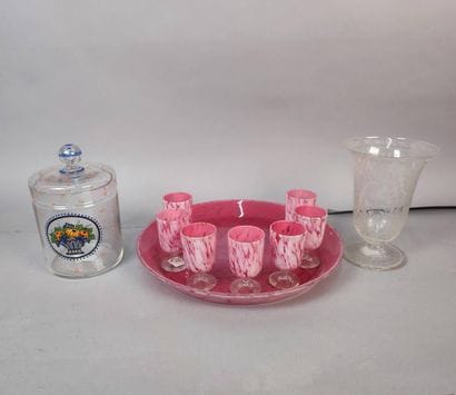 Pink lined glass port wine set
Round tray...