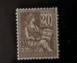 **Yv. N°113 France : Mouchon 20c brown-lilac,...