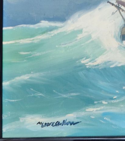 Lot of framed pieces representing seascapes
One...
