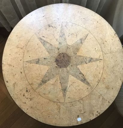 Tripod pedestal table
Walnut burl top inlaid...
