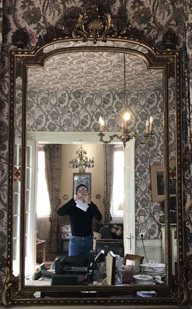Large mirror with gendarme hat glazing
Wood...