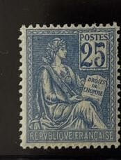 **Yv. N°114 France : Mouchon 25c blue T.I...