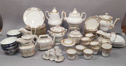 Part of service in white porcelain with gold...