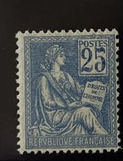 **Yv. N°114 France : Mouchon 25c blue T.I...