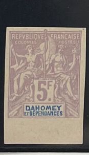 (*) Yv. N°17a Dahomey : 5F imperforated,...