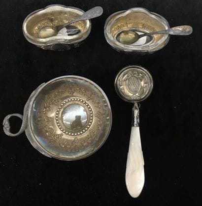Silver lot: wine taster, a pair of glass...