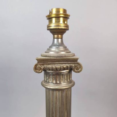Tapered and fluted column lamp in silver...