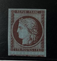 (*) Yv. N°6; France: Trial of 1F carmine...