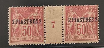 *Yv. N°5	Levant : 2 pi sur 50c rose, en paire...
