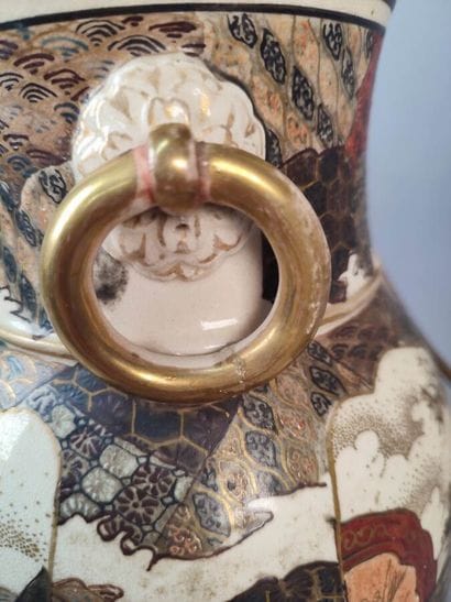 Ceramic satsuma vase with characters decoration
Two...