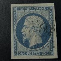 O Yv. N°15 ; France : 25c blue cancelled,...