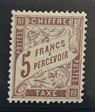 * Yv. Taxe N°27	France : 5F marron, infime...