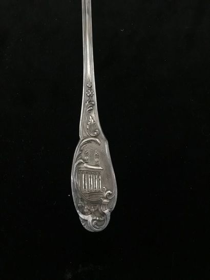 Cream ladle in silver and vermeil with rocaille...