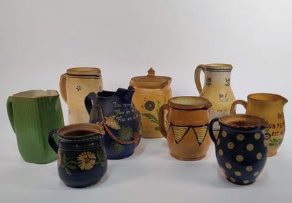 Set of glazed ceramic pitchers