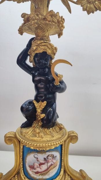 Pair of gilt bronze candelabras decorated...