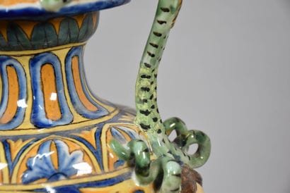 Pair of vases in the taste of Italian majolica...
